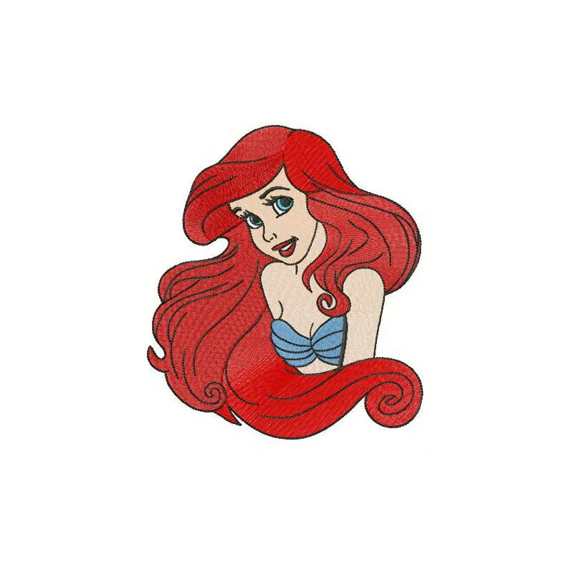 Preview of Mermaid Ariel embroidery design from the Little Mermaid collection, showcasing intricate stitching details.