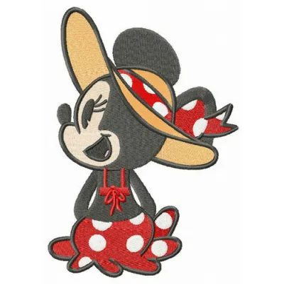 Minnie Mouse's vacation embroidery design featuring a cheerful motif for fun stitching projects.