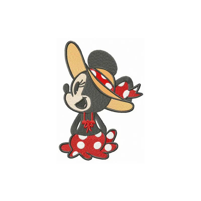Minnie Mouse's vacation embroidery design featuring a cheerful motif for fun stitching projects.