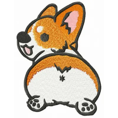 Corgi embroidery design showcasing a playful corgi motif, perfect for stitching on t-shirts, tote bags, or hoodies.