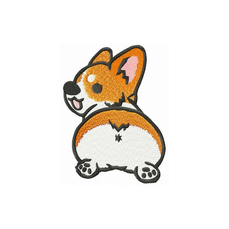 Corgi embroidery design showcasing a playful corgi motif, perfect for stitching on t-shirts, tote bags, or hoodies.