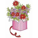 Flower box embroidery design featuring a vibrant floral arrangement, ideal for embellishing home decor items.