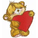 Fluffy bear holding a heart pillow embroidery design for stitching on home decor items