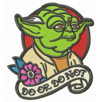 Yoda DO OR DO NOT embroidery design featuring a whimsical character from Star Wars, ideal for crafting projects.