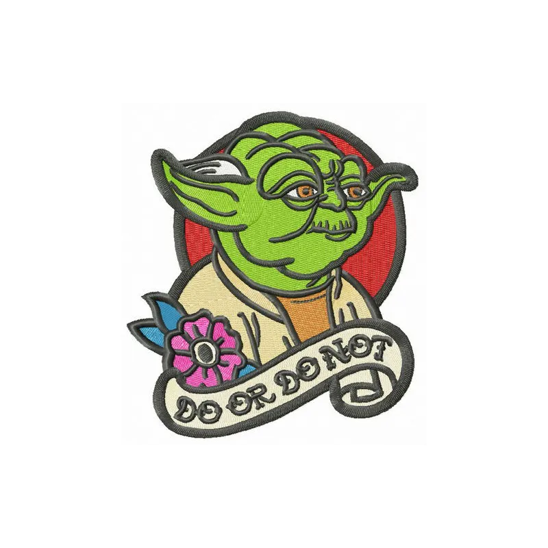 Yoda DO OR DO NOT embroidery design featuring a whimsical character from Star Wars, ideal for crafting projects.