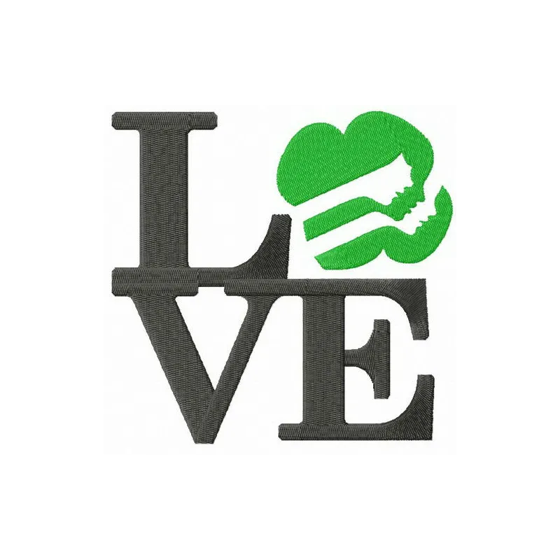 Preview of the LOVE Girl Scouts embroidery design, showcasing a heartfelt stitched motif ideal for crafting projects.