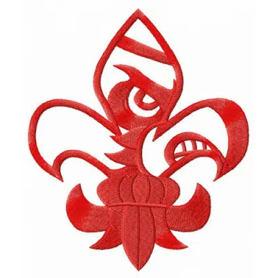 Louisville Cardinals Fleur-de-lis logo embroidery design for college sports, ideal for stitching on apparel and accessories.