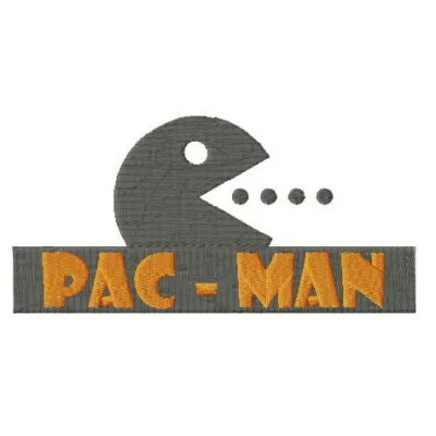 Pac-Man logo embroidery design featuring the iconic character, perfect for stitching on clothing and accessories.
