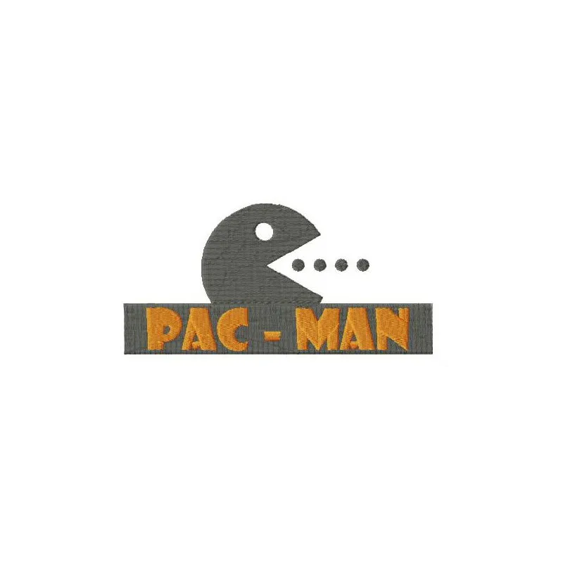 Pac-Man logo embroidery design featuring the iconic character, perfect for stitching on clothing and accessories.