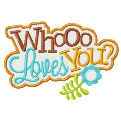 Whooo loves you? embroidery design showcased on a cozy pillow, featuring whimsical lettering and owl motifs.