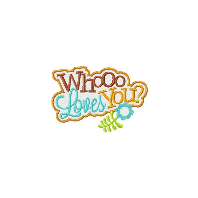 Whooo loves you? embroidery design showcased on a cozy pillow, featuring whimsical lettering and owl motifs.