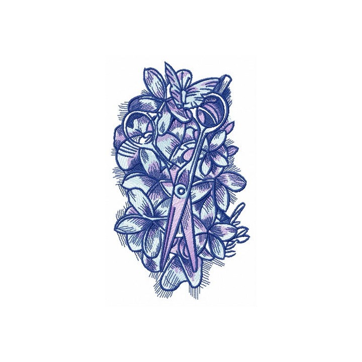 Scissors lost in flower bed embroidery design - Embroidery Design
