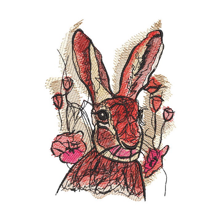 Rabbit among tulips embroidery design - Embroidery Design
