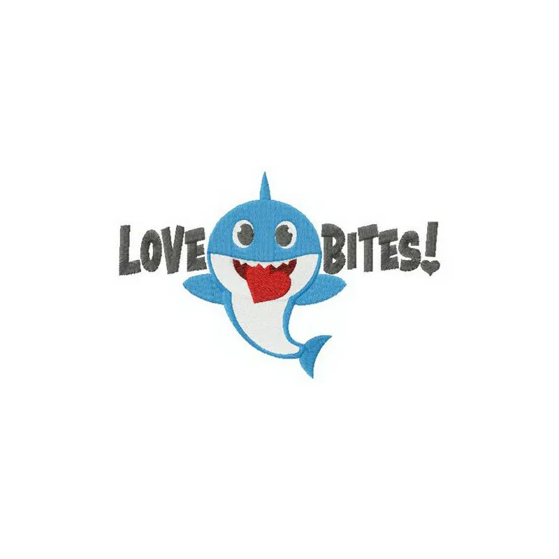 Preview of the Love Bites embroidery design featuring a playful shark family motif for creative stitching projects.