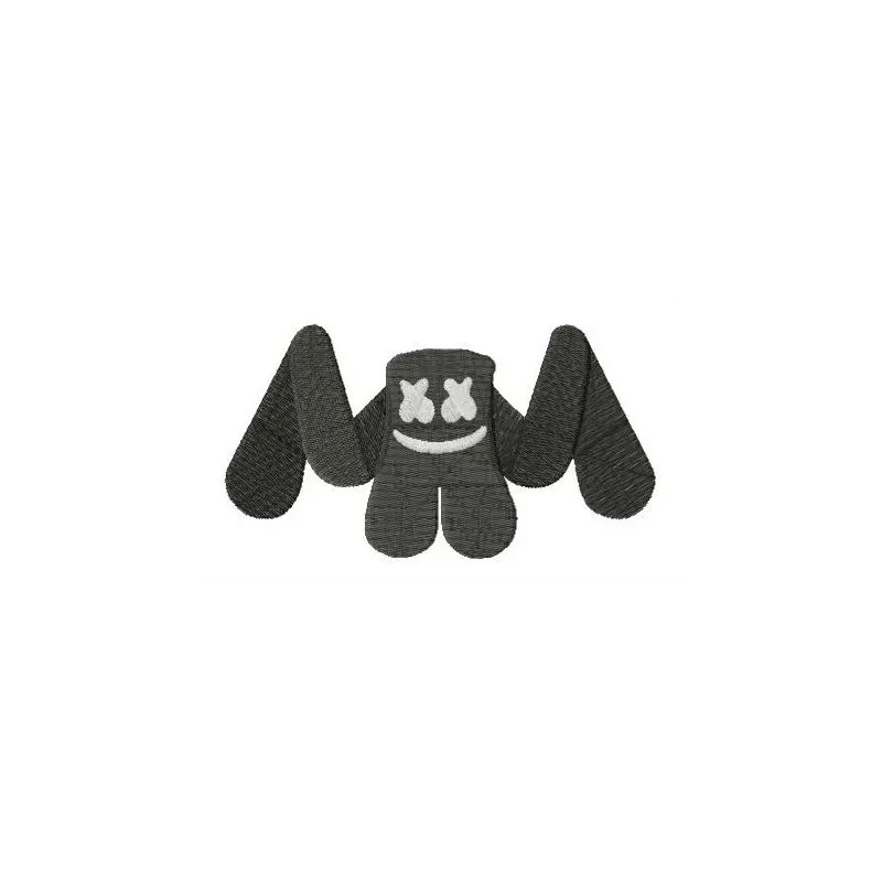 Marshmello ghost embroidery design featuring a playful character from Fortnite, ideal for stitching on hoodies or caps.