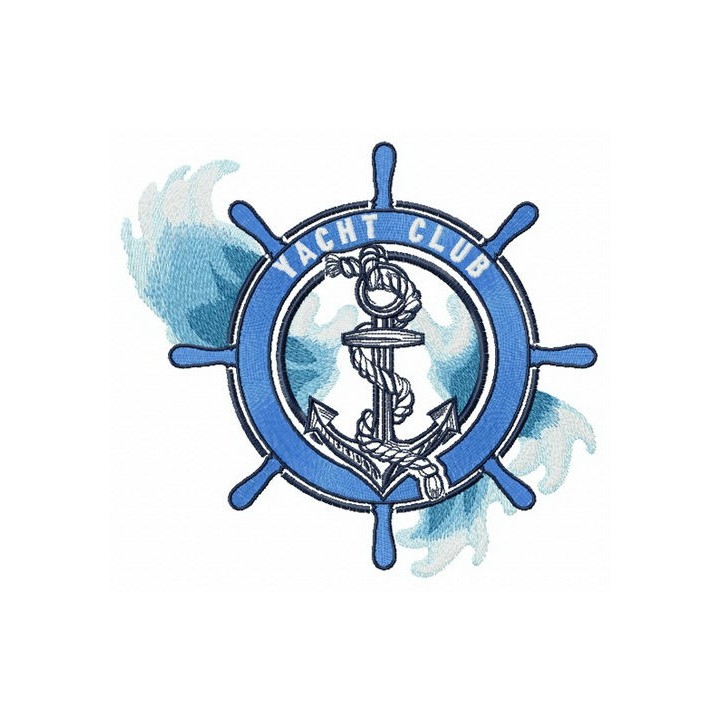 Sea waves and yacht club embroidery design - Embroidery Design