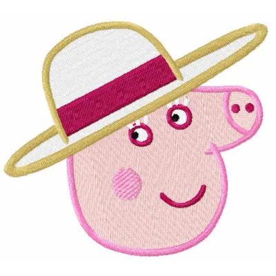 Preview of the Pig Lady Muzzle embroidery design, showcasing a whimsical stitch pattern for Peppa Pig fans.