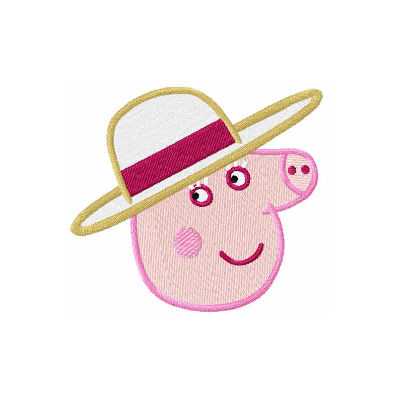 Preview of the Pig Lady Muzzle embroidery design, showcasing a whimsical stitch pattern for Peppa Pig fans.
