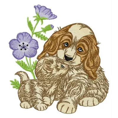 Preview of the 'Let's Play Together' embroidery design featuring playful dog motifs, perfect for stitching on a variety of i…