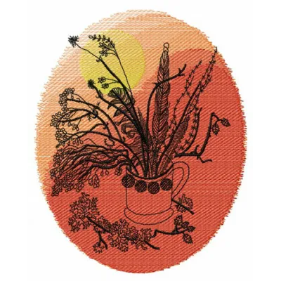 Preview of an original bouquet with feathers embroidery design featuring intricate floral motifs for creative stitching.