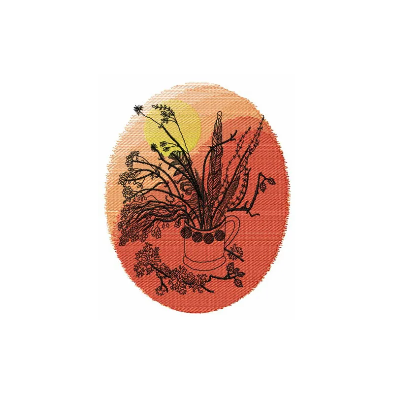 Preview of an original bouquet with feathers embroidery design featuring intricate floral motifs for creative stitching.