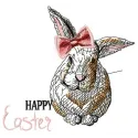 Happy Easter bunny girl embroidery design featuring a cheerful bunny in a festive setting, ideal for seasonal projects.