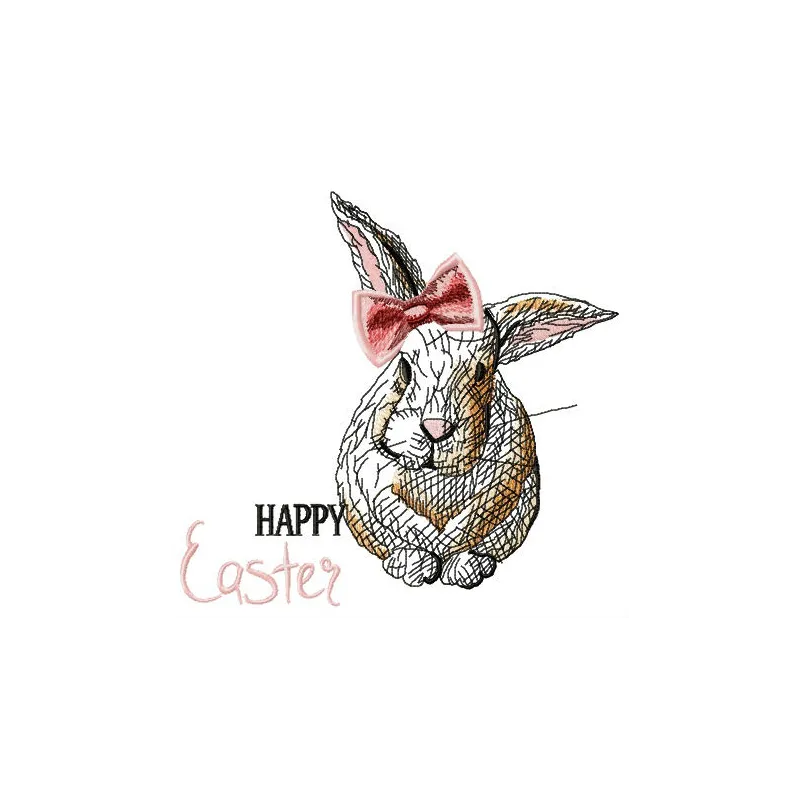 Happy Easter bunny girl embroidery design featuring a cheerful bunny in a festive setting, ideal for seasonal projects.