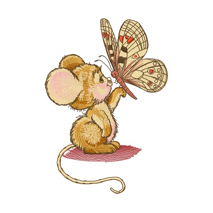 Mouse and butterfly embroidery design - Embroidery Design