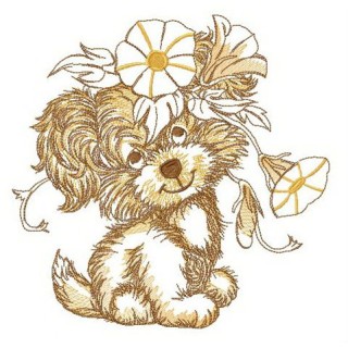 Puppy with bindweed wreath embroidery design - Embroidery Design