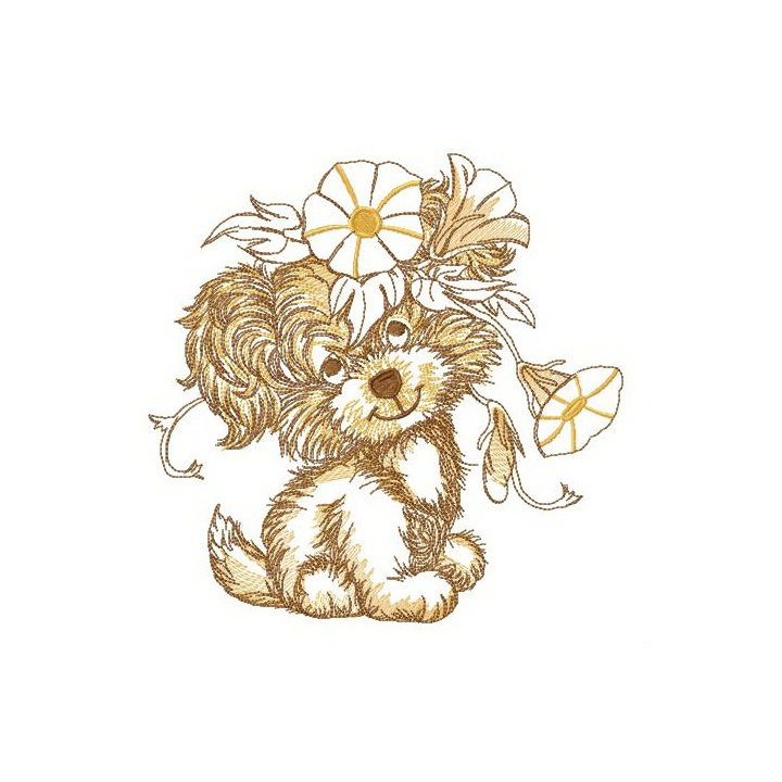 Puppy with bindweed wreath embroidery design - Embroidery Design