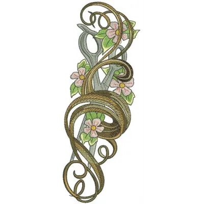 Curl and scissors embroidery design showcasing a creative pattern ideal for hobbyists and crafters.