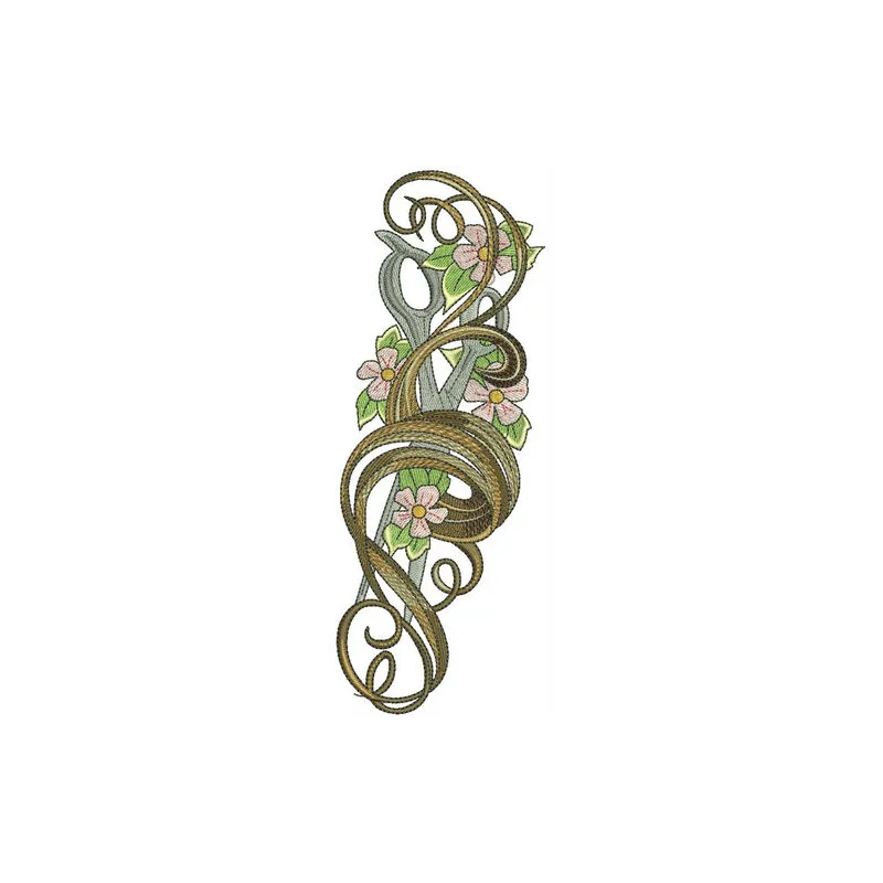 Curl and scissors embroidery design showcasing a creative pattern ideal for hobbyists and crafters.