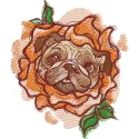 Rose costume embroidery design for pug dogs, showcasing a charming stitched motif for pet lovers.