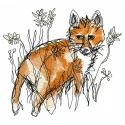 Fox hunting embroidery design preview showcasing a charming fox motif for stitching on apparel and home decor.