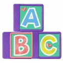 Preview of ABC cubes embroidery design featuring colorful stitched motifs for toy projects.