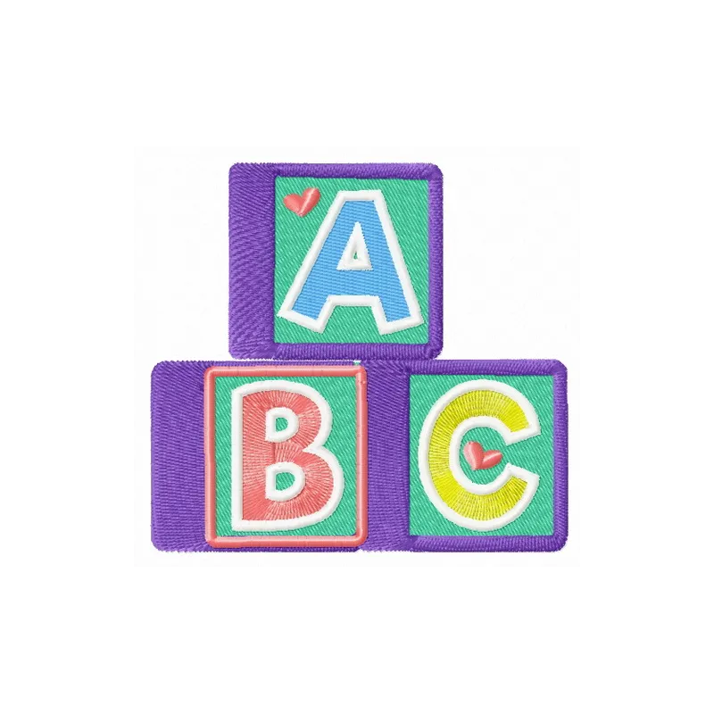 Preview of ABC cubes embroidery design featuring colorful stitched motifs for toy projects.