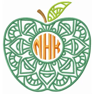 Preview of Apple NHK embroidery design, showcasing a vibrant apple motif for stitching on various fabric items.