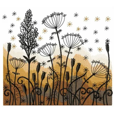 Evening colors embroidery design showcasing vibrant floral motifs, perfect for embellishing t-shirts or tote bags.