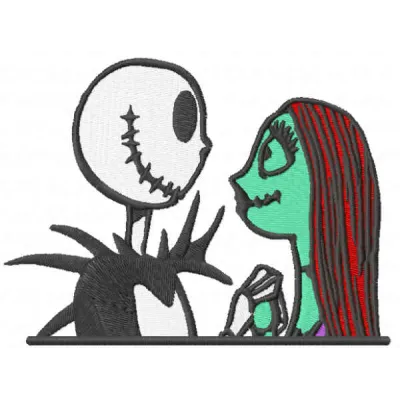 Embroidery design featuring Jack Skellington and Sally from The Nightmare Before Christmas for creative stitching.