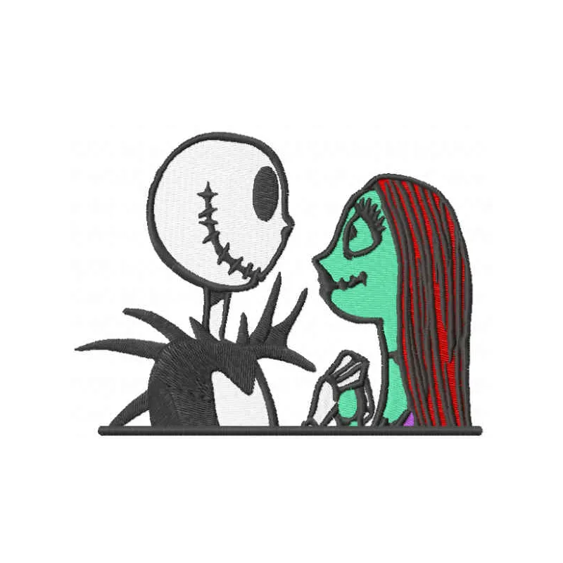 Embroidery design featuring Jack Skellington and Sally from The Nightmare Before Christmas for creative stitching.