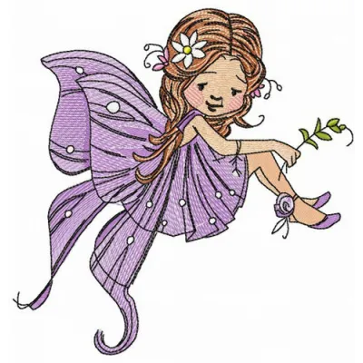 Preview of a whimsical purple winged fairy embroidery design, perfect for adding charm to garments and accessories.