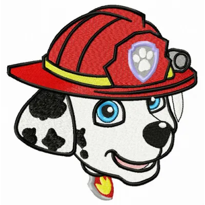 Firefighter Marshall embroidery design showcasing vibrant colors for Paw Patrol themed projects.