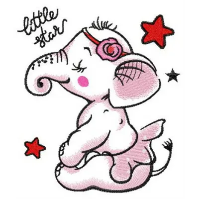 Little elephant star embroidery design featuring a cute elephant motif surrounded by stars, ideal for various projects.