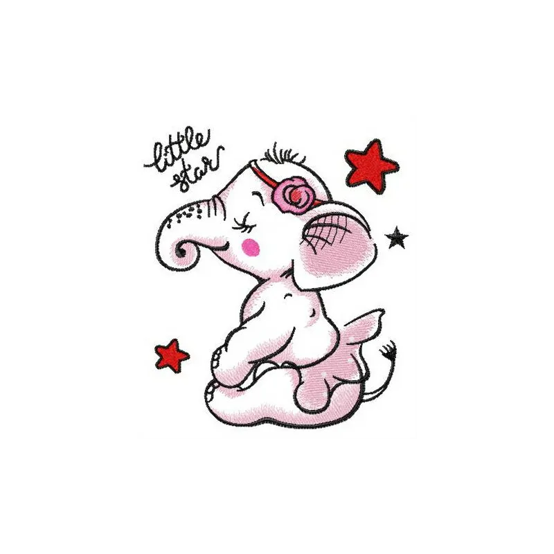 Little elephant star embroidery design featuring a cute elephant motif surrounded by stars, ideal for various projects.