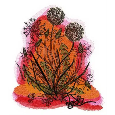 Dandelions in the evening embroidery design showcasing intricate floral motifs for creative stitching projects.