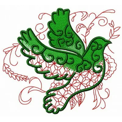 Pigeon and wheat embroidery design featuring a detailed bird motif intertwined with wheat stalks.