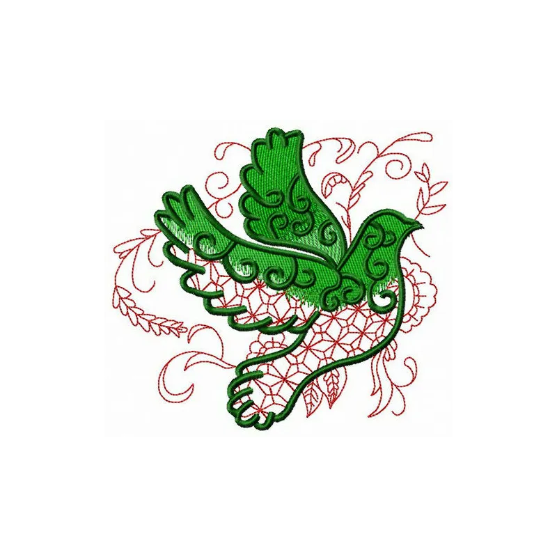 Pigeon and wheat embroidery design featuring a detailed bird motif intertwined with wheat stalks.