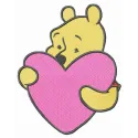 Winnie the Pooh embroidery design featuring a pink heart, perfect for creating charming stitched motifs on apparel.