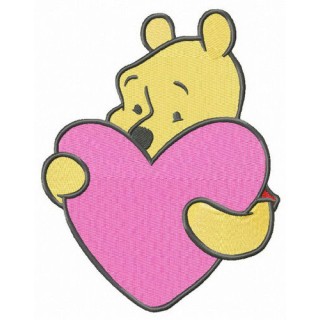 Winnie the Pooh with pink heart embroidery design - Embroidery Design