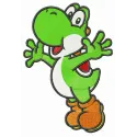 Happy Yoshi embroidery design showcasing a cheerful character from Super Mario, ideal for playful projects.